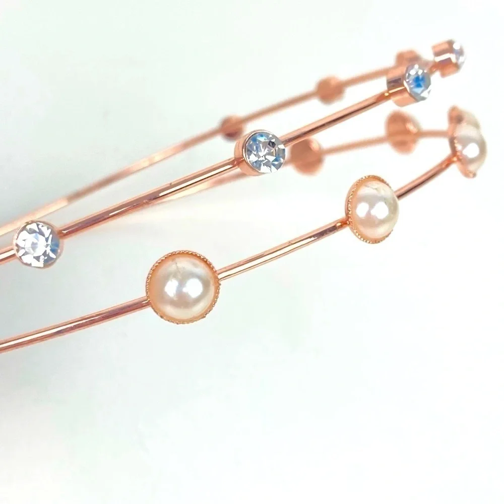 Claire’s Crystals and Pearl Rose Gold Double Headband